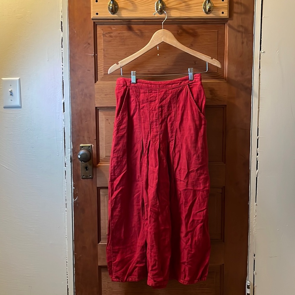 Red linen long skirt size M